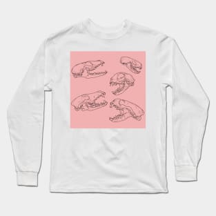 North American Predator Skulls Black Lines Pink Long Sleeve T-Shirt